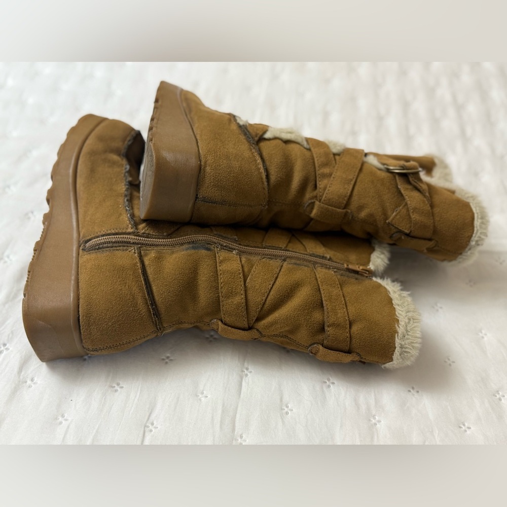 Vintage 90s No Boundaries Platform Boots Size 7 Fur Trimmed Strappy Fall Rare - Picture 10 of 16